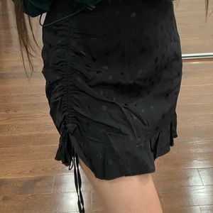 Black Polka Dot Ruching Side Tie Flouncy Bottom Skirt